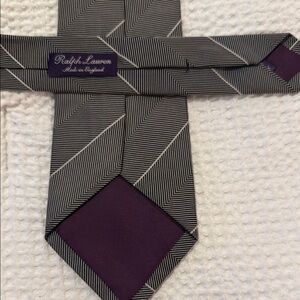 Ralph Lauren Purple Label Gray Silk Tie with Diagonal Stripes